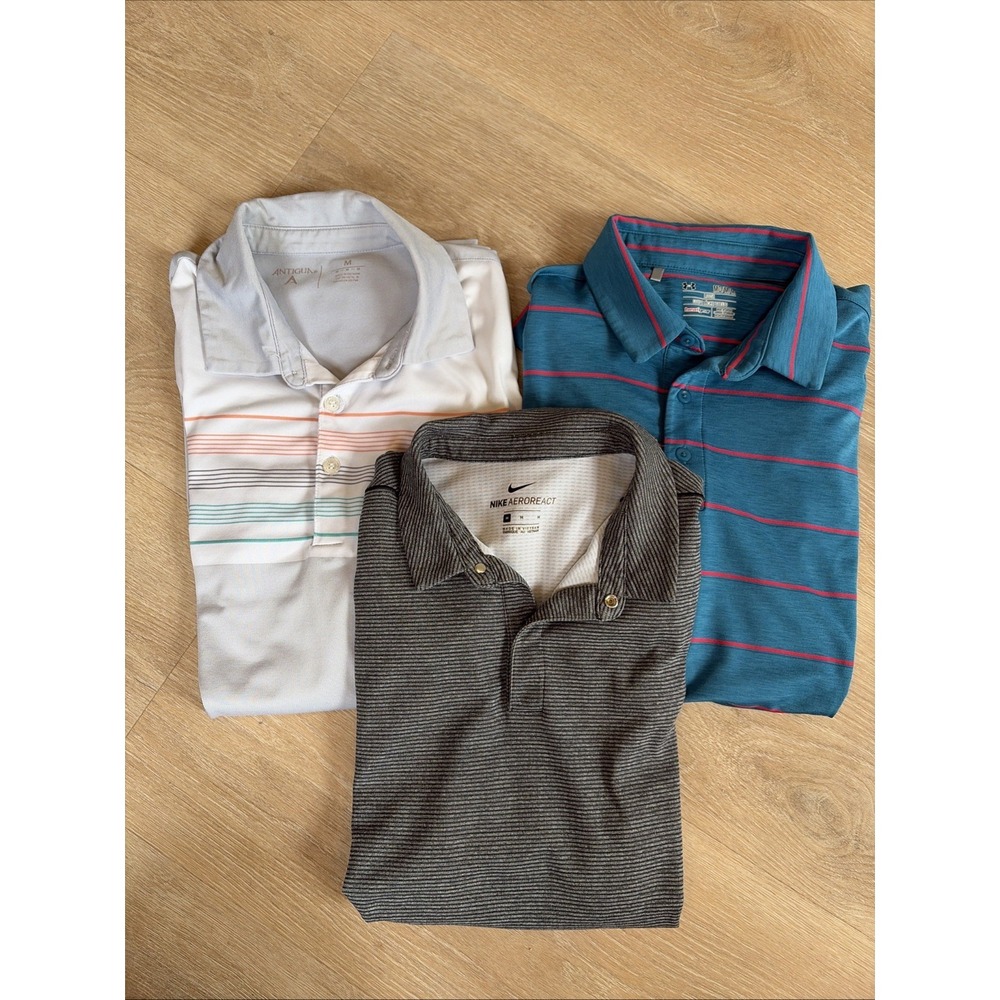 Lot Of 3 Mens Golf Polos Medium Nike Aeroreact UnderArmour Antigua Alta Lk Patch